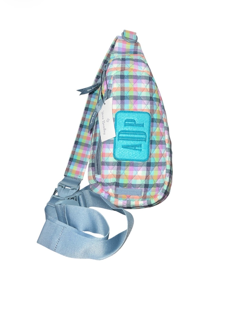 Vera Bradley Pastel Plaid Crossbody Sling with Aqua Patch - Picture 2 of 5